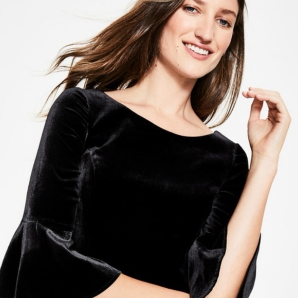 Boden Women’s Black Silk Blend Velvet Aubrey Dress w/ 3/4 Bell Sleeves, Size 8L - Picture 3 of 10